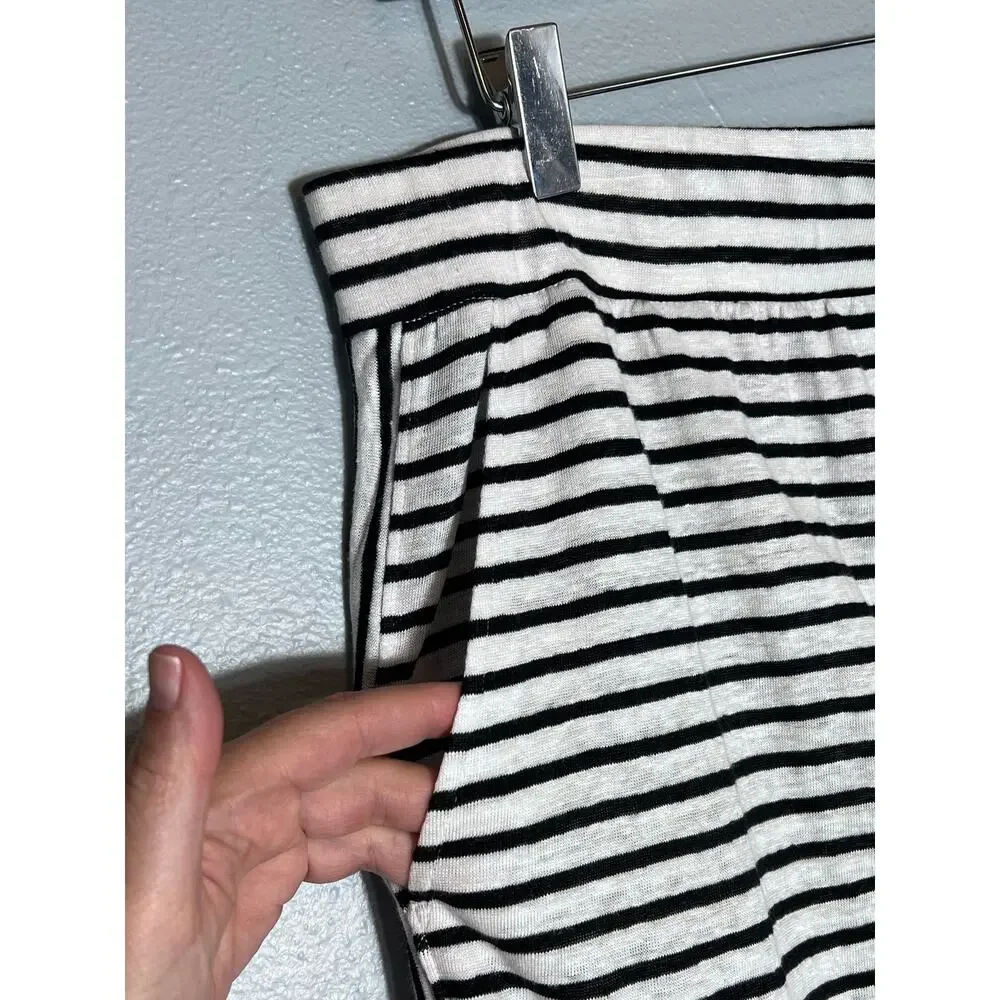 Eileen Fisher Sz M Organic Linen Stripe Long Skirt Midi Maxi Black White Pull On